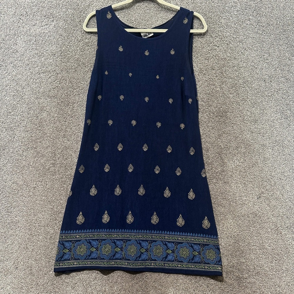 VTG Jalate Shift Dress Large Blue Floral Stretch Boho‎ Festival Grunge Sundress